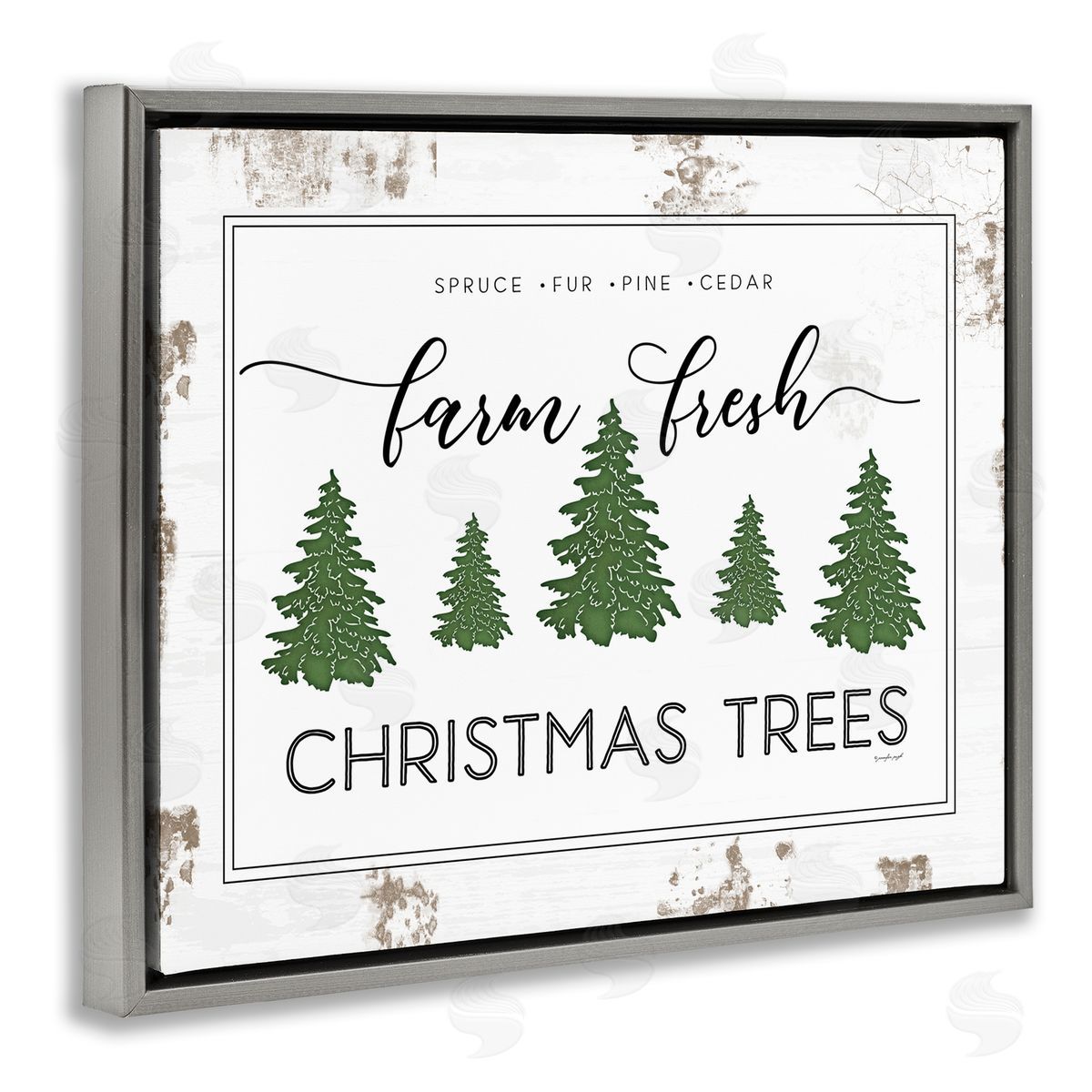 Jennifer Pugh Farm Fresh Trees Christmas Sign Gray Floater Frame Canvas Art