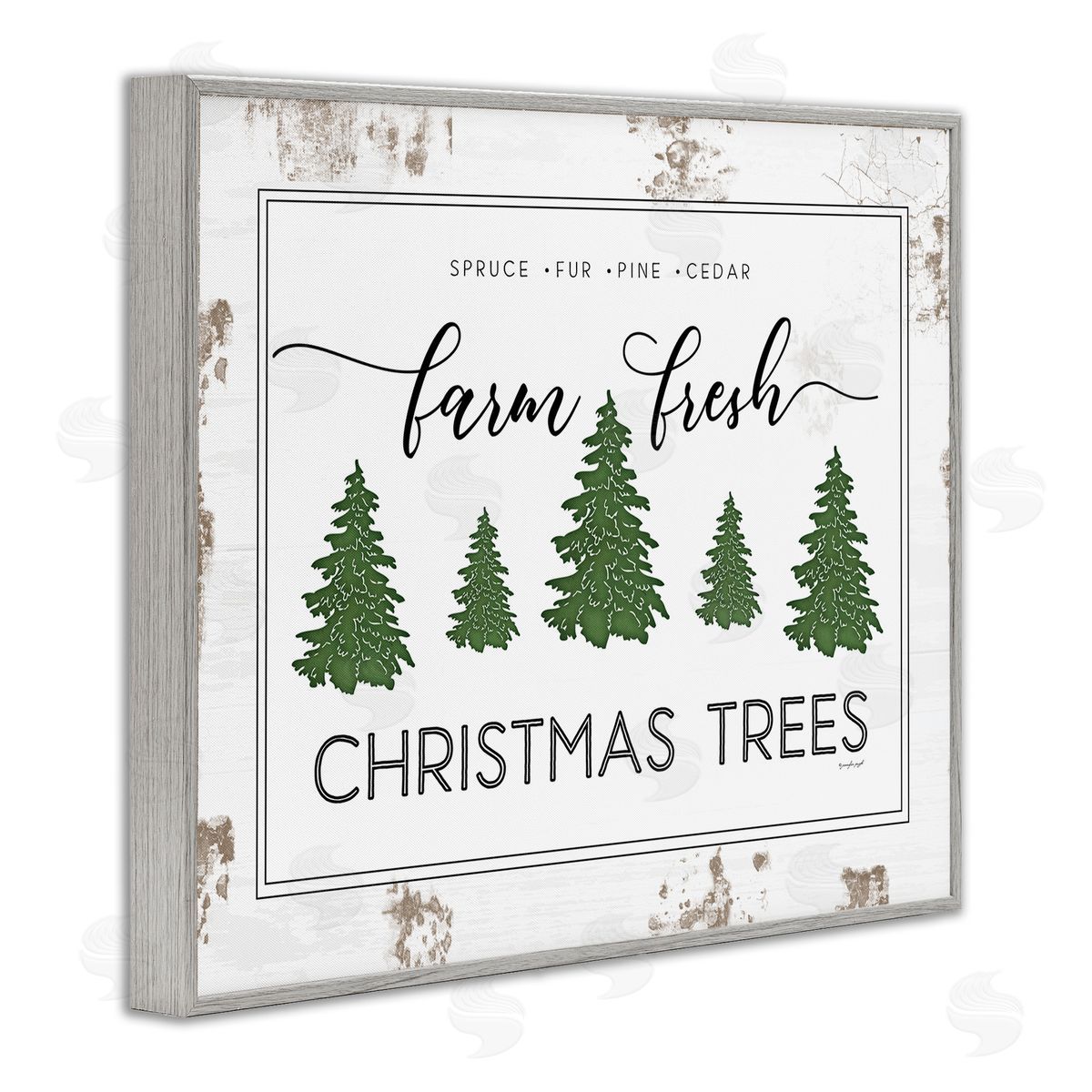 Jennifer Pugh Farm Fresh Trees Christmas Sign Gray Framed Giclee Wall Art