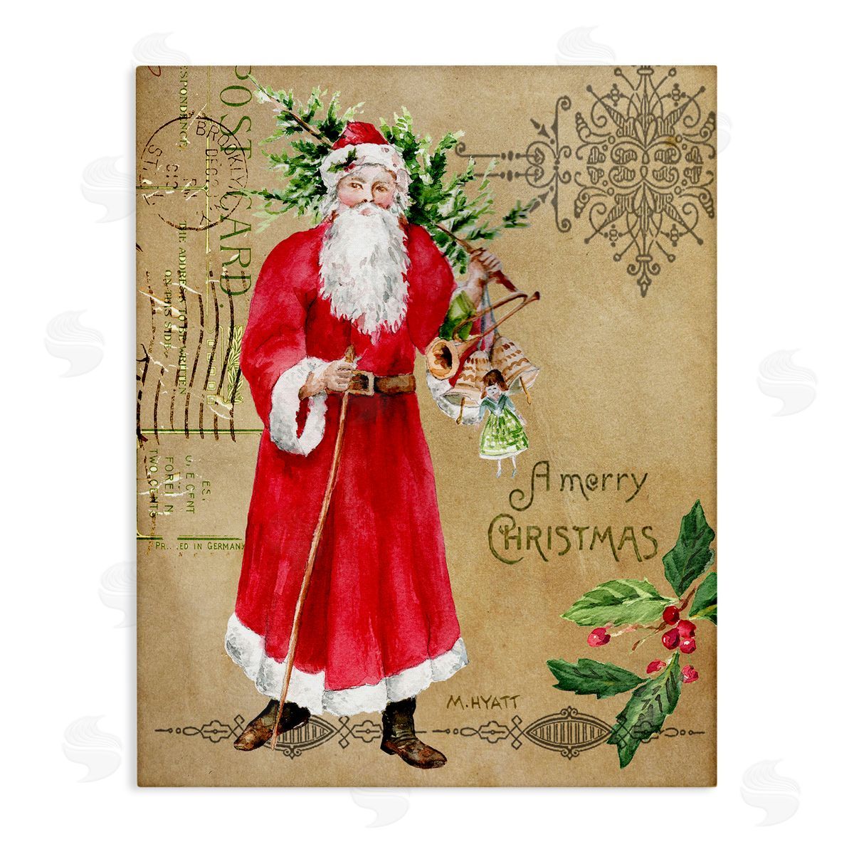 Melissa Hyatt Vintage Santa Claus Postal Design Canvas Wall Art