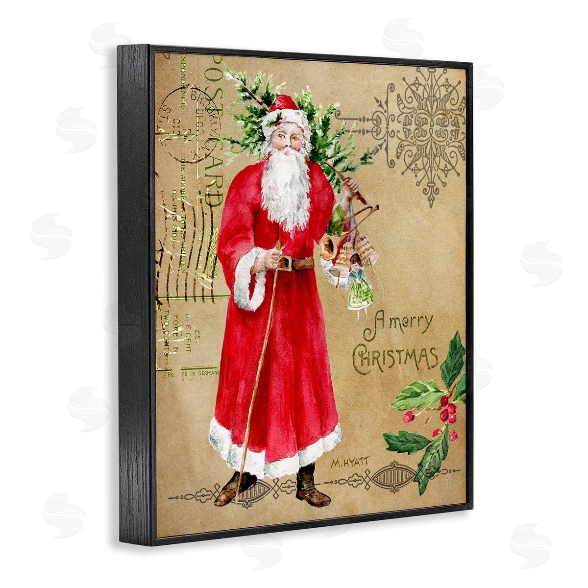 Melissa Hyatt Vintage Santa Claus Postal Design Black Framed Giclee Wall Art
