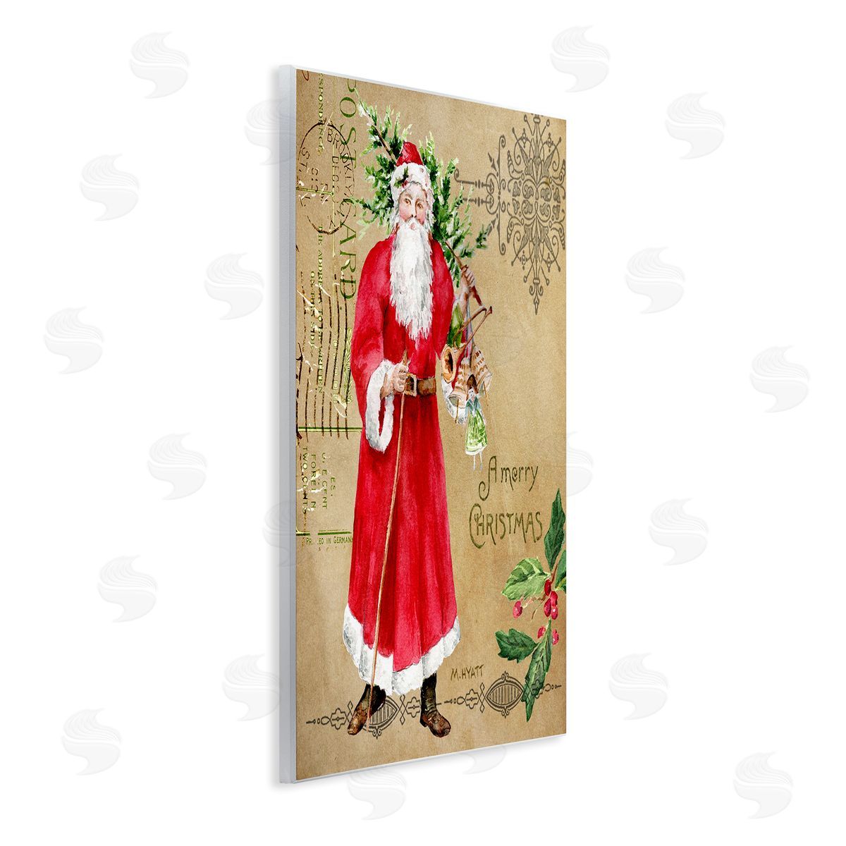 Melissa Hyatt Vintage Santa Claus Postal Design Wall Plaque Art