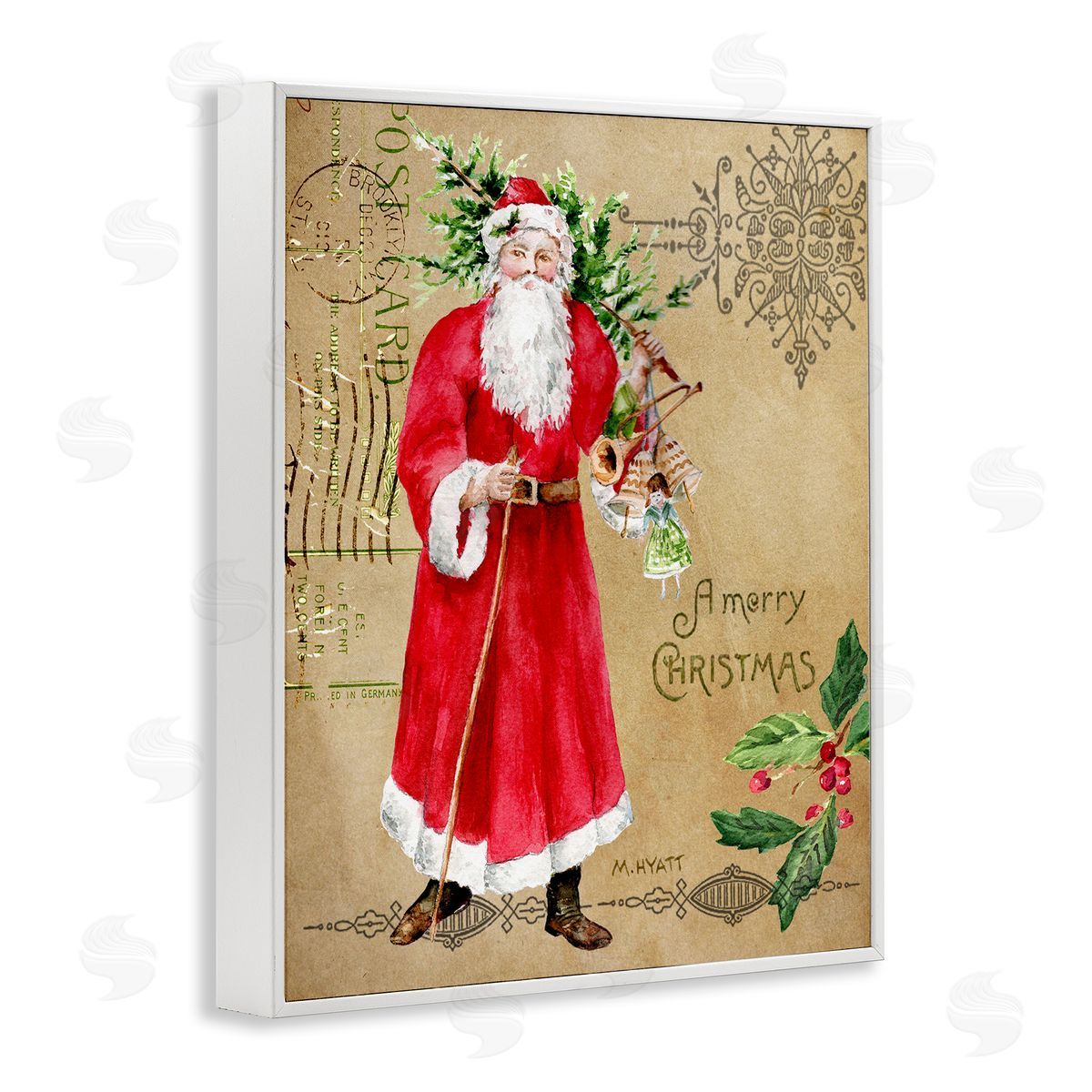Melissa Hyatt Vintage Santa Claus Postal Design White Framed Giclee Wall Art