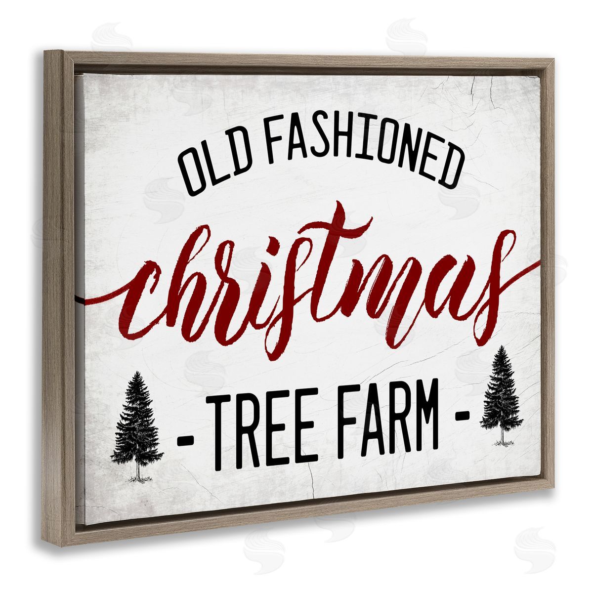 Stupell Studio Red Christmas Rustic Tree Farm Brown Floater Frame Canvas Art