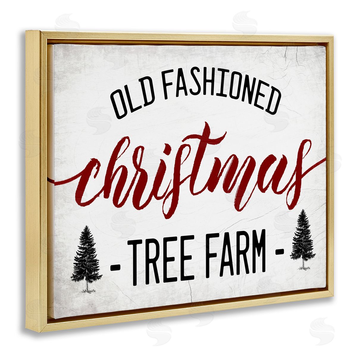 Stupell Studio Red Christmas Rustic Tree Farm Gold Floater Frame Canvas Art