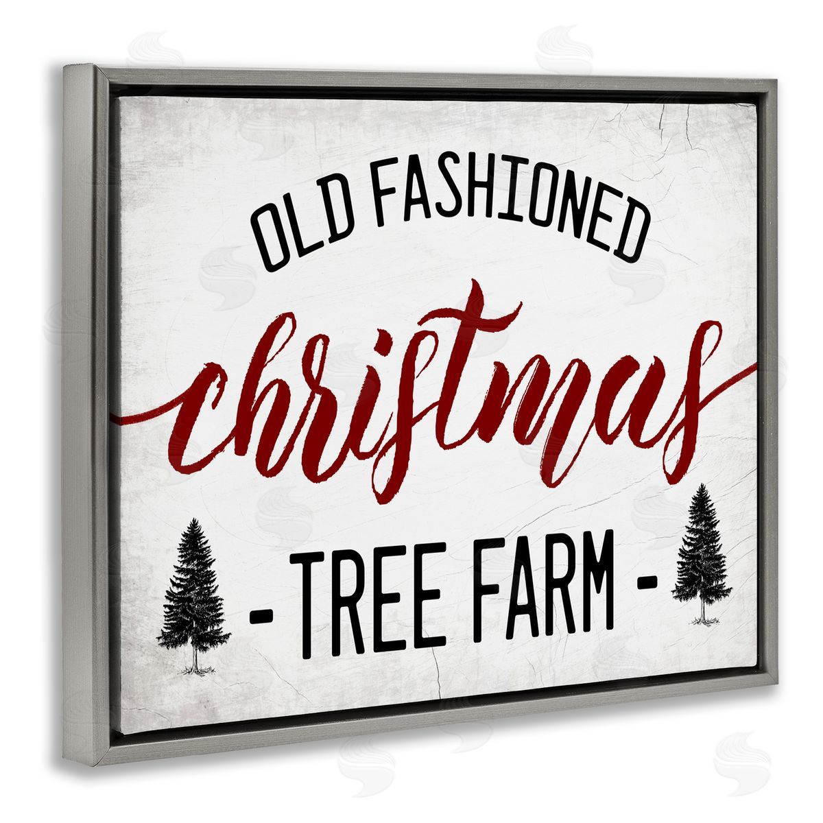 Stupell Studio Red Christmas Rustic Tree Farm Gray Floater Frame Canvas Art