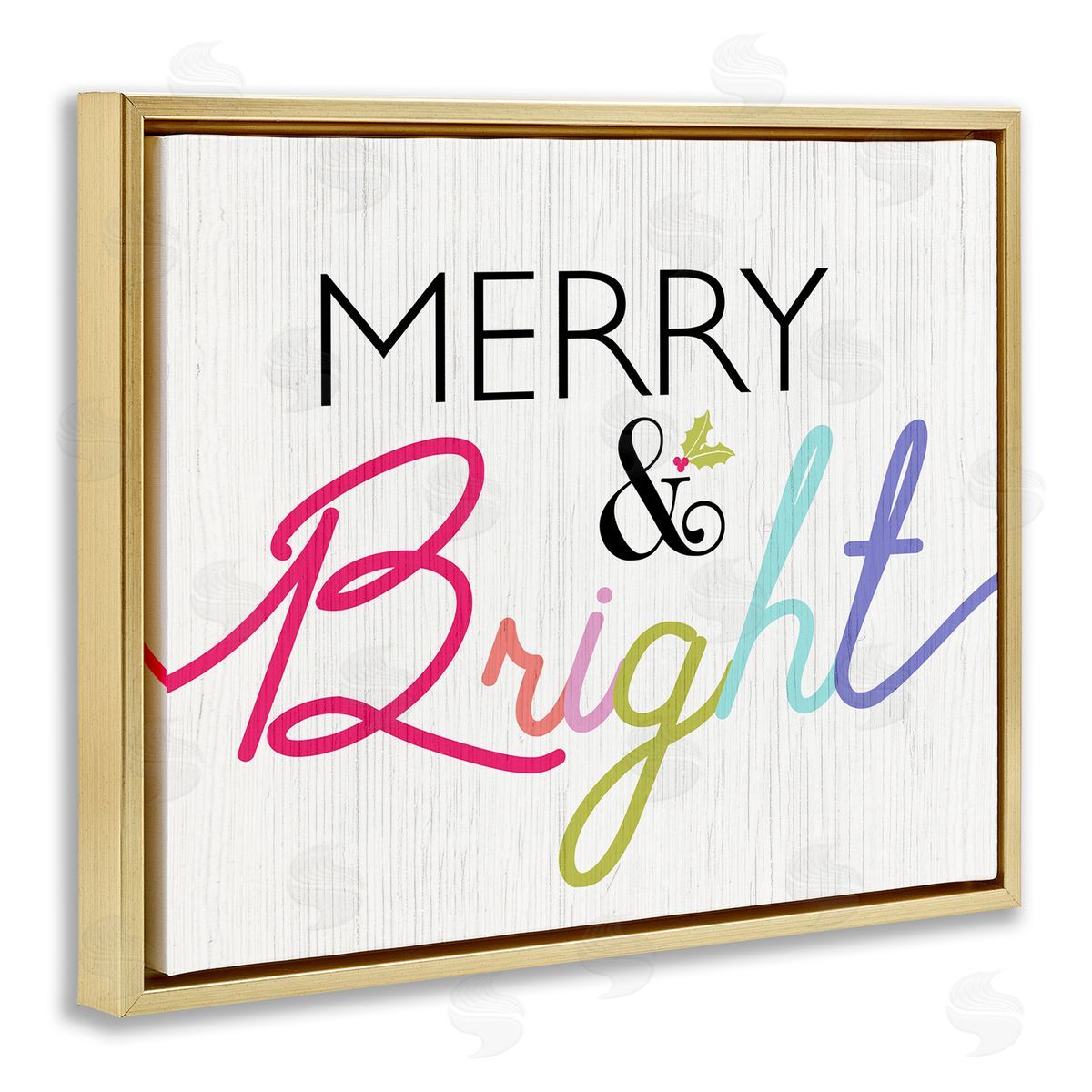 Stupell Studio Merry and Bright Whimsical Colors Gold Floater Frame Canvas Art