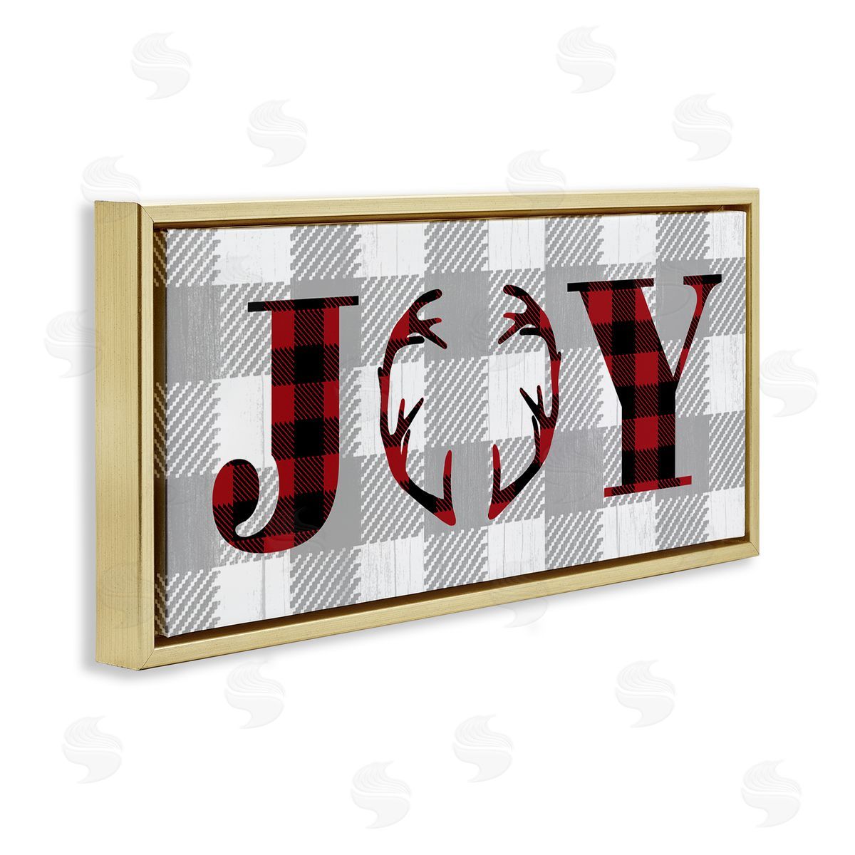 Stupell Studio Joy Antler Buffalo Plaid Design Gold Floater Frame Canvas Art