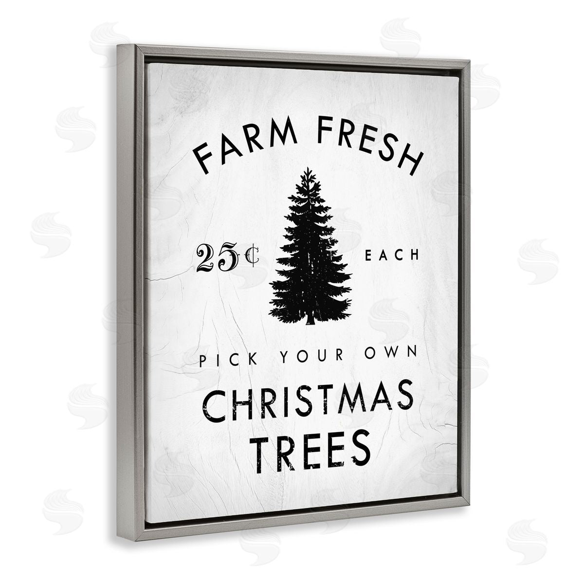 Stupell Studio Vintage Christmas Tree Farm Sign Gray Floater Frame Canvas Art
