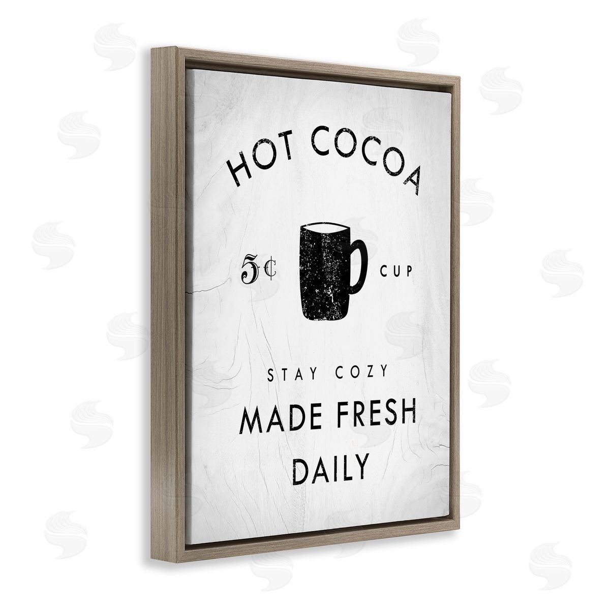 Stupell Studio Vintage Hot Cocoa Sign Brown Floater Frame Canvas Art