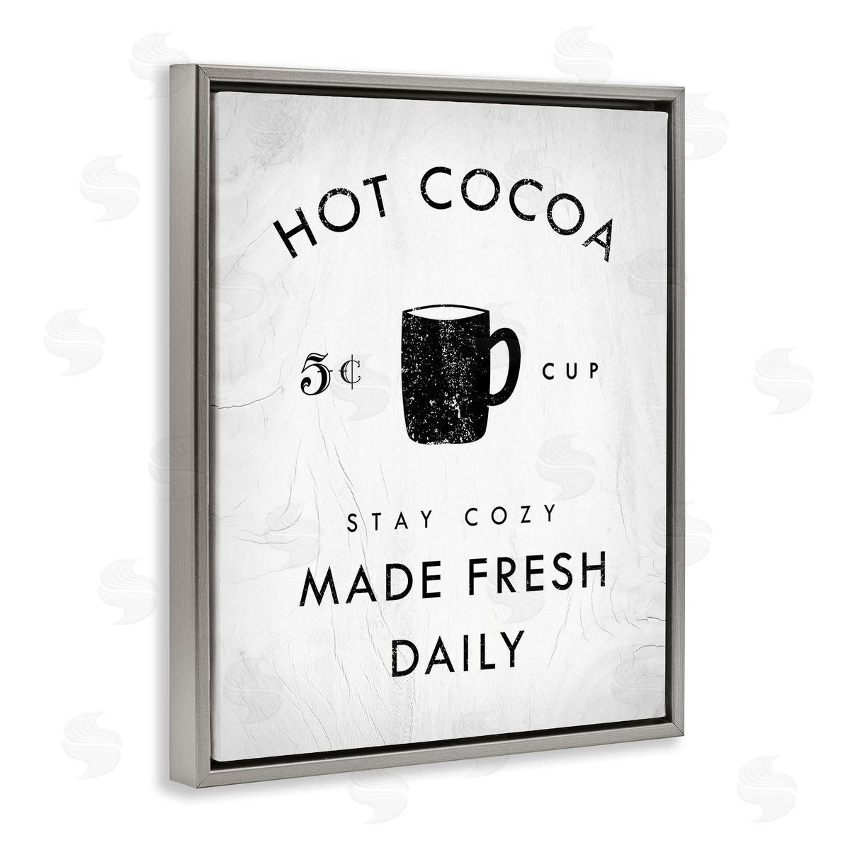 Stupell Studio Vintage Hot Cocoa Sign Gray Floater Frame Canvas Art