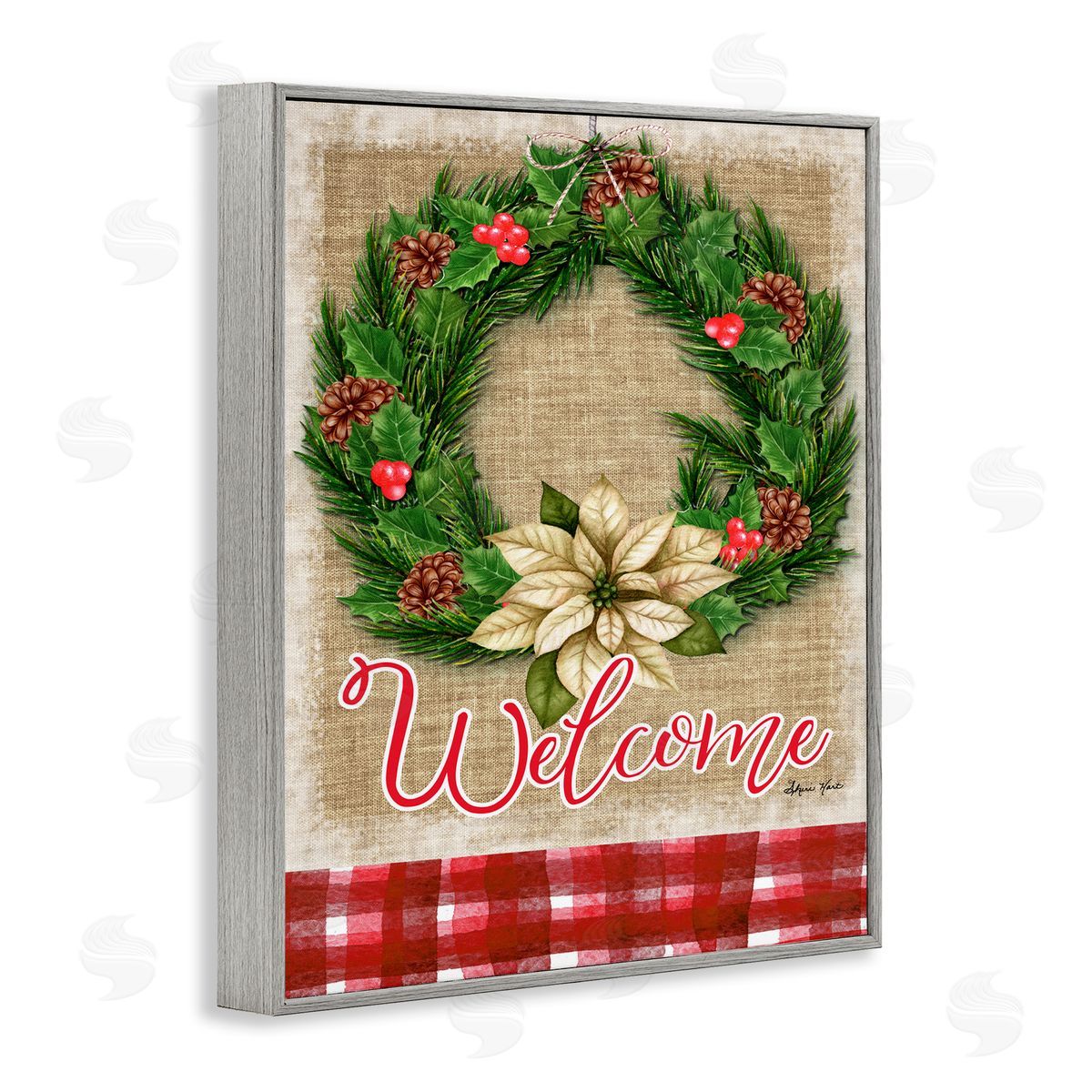 Sheri Hart Welcome Cottage Wreath Pinecones Gray Framed Giclee Wall Art