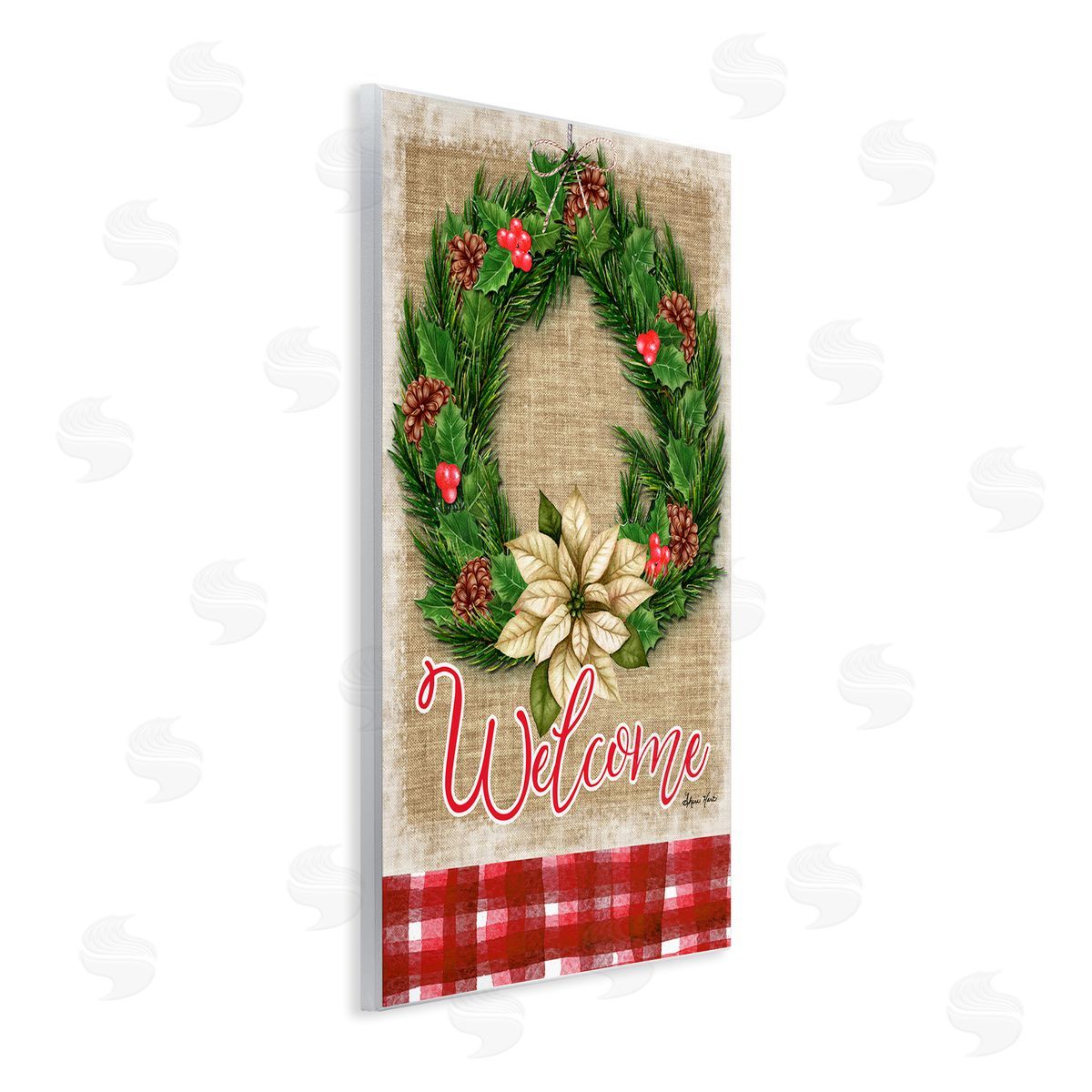 Sheri Hart Welcome Cottage Wreath Pinecones Wall Plaque Art