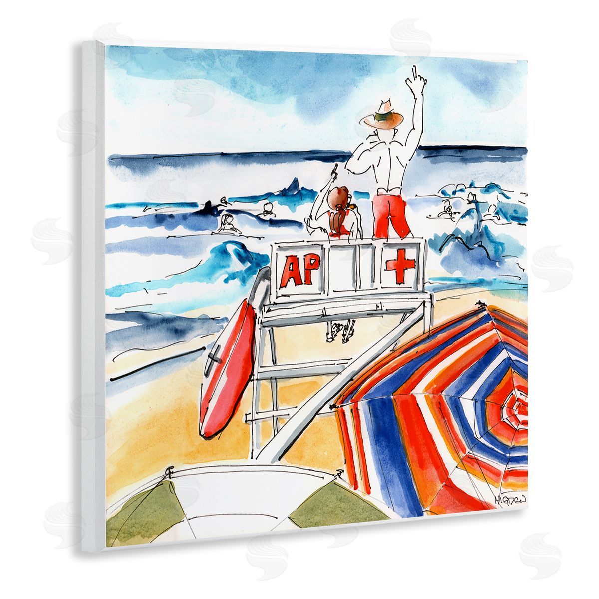 Mark Higden Beach Lifeguard Chair Watercolor Wall Plaque Art