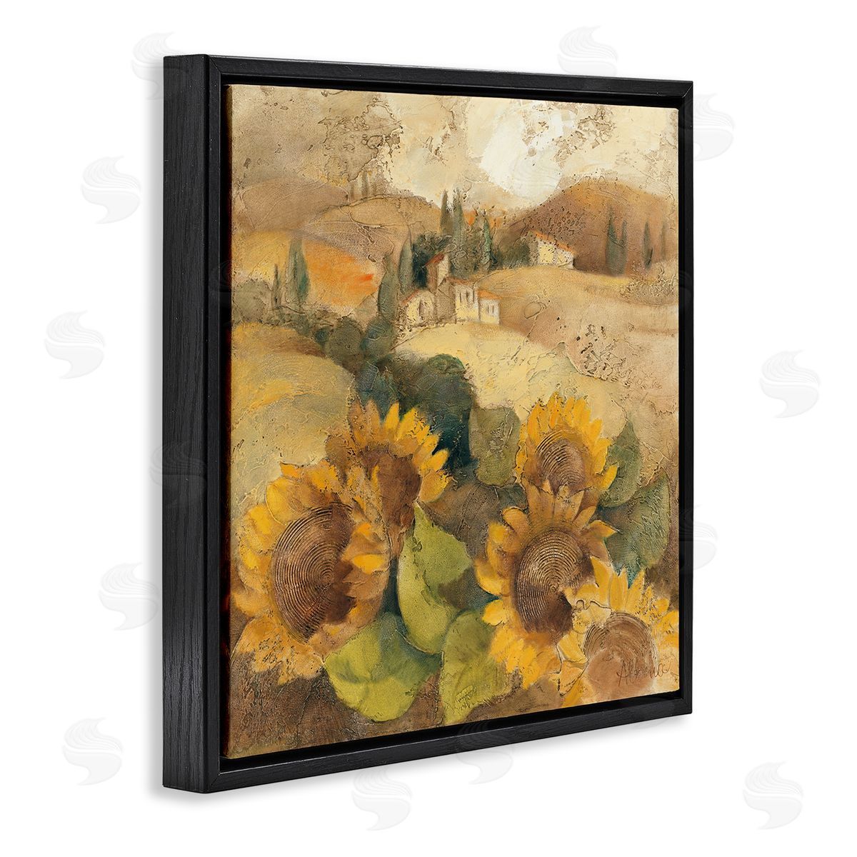 Albena Hristova Soft Vintage Tuscan Sunflowers Black Floater Frame Canvas Art