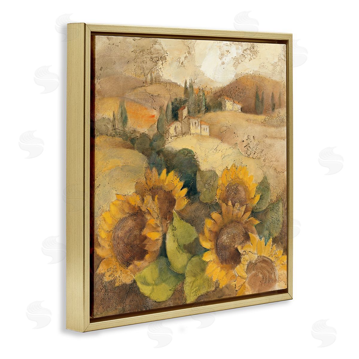 Albena Hristova Soft Vintage Tuscan Sunflowers Gold Floater Frame Canvas Art