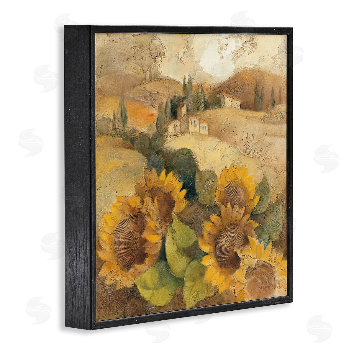Albena Hristova Soft Vintage Tuscan Sunflowers Black Framed Giclee Wall Art