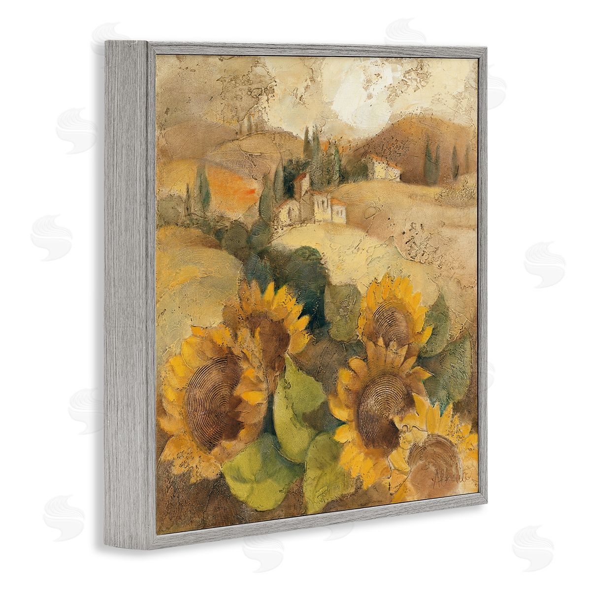 Albena Hristova Soft Vintage Tuscan Sunflowers Gray Framed Giclee Wall Art