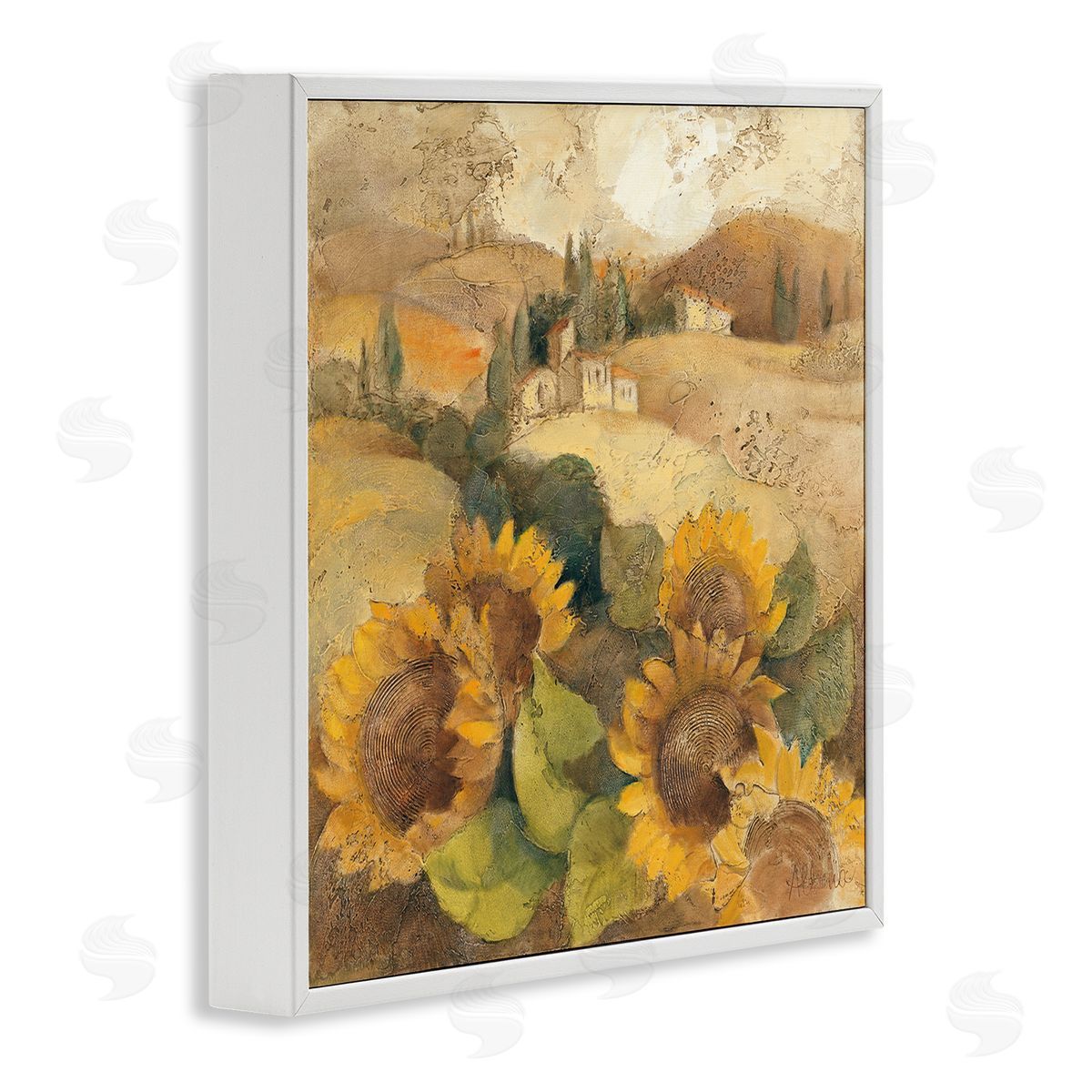 Albena Hristova Soft Vintage Tuscan Sunflowers White Framed Giclee Wall Art