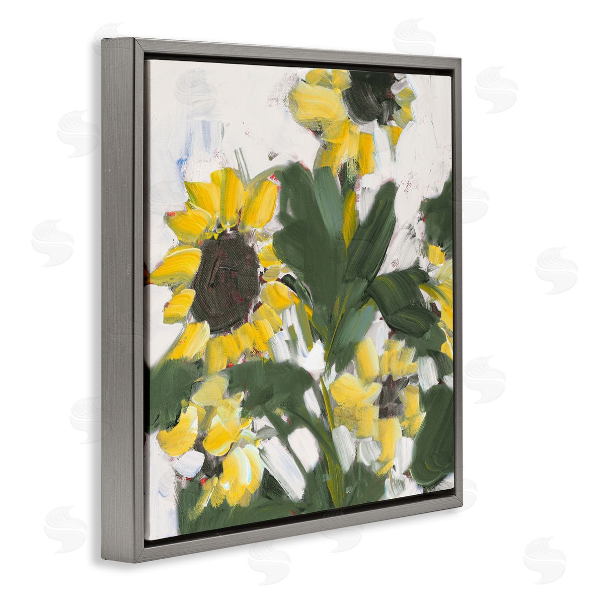 Jane Slivka Expressive Sunflower Brush Strokes Gray Floater Frame Canvas Art