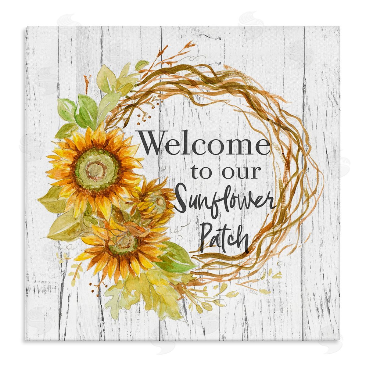 Welcome Rustic Floral Wreath Canvas Wall Art, Home Decor by Patricia Pinto