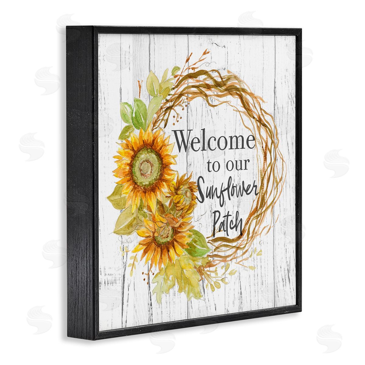 Welcome Rustic Floral Wreath Black Frame Print Wall Art, Home Decor by Patricia Pinto