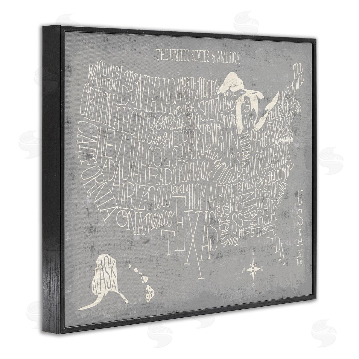 Michael Mullan Distressed US Map Typography Black Framed Giclee Wall Art