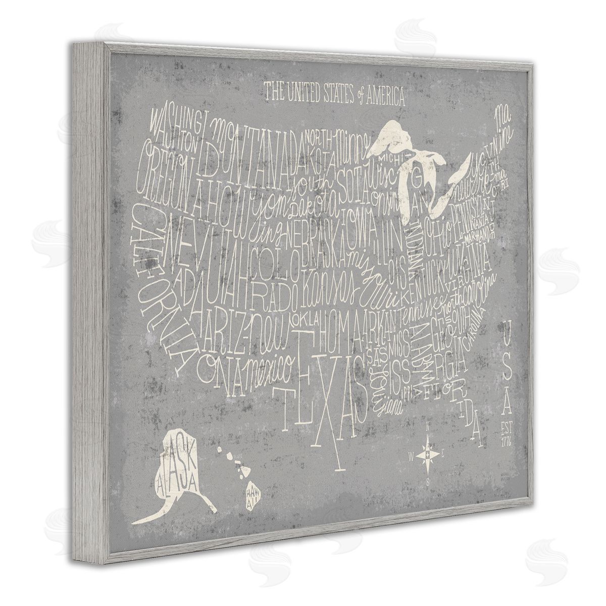 Michael Mullan Distressed US Map Typography Gray Framed Giclee Wall Art