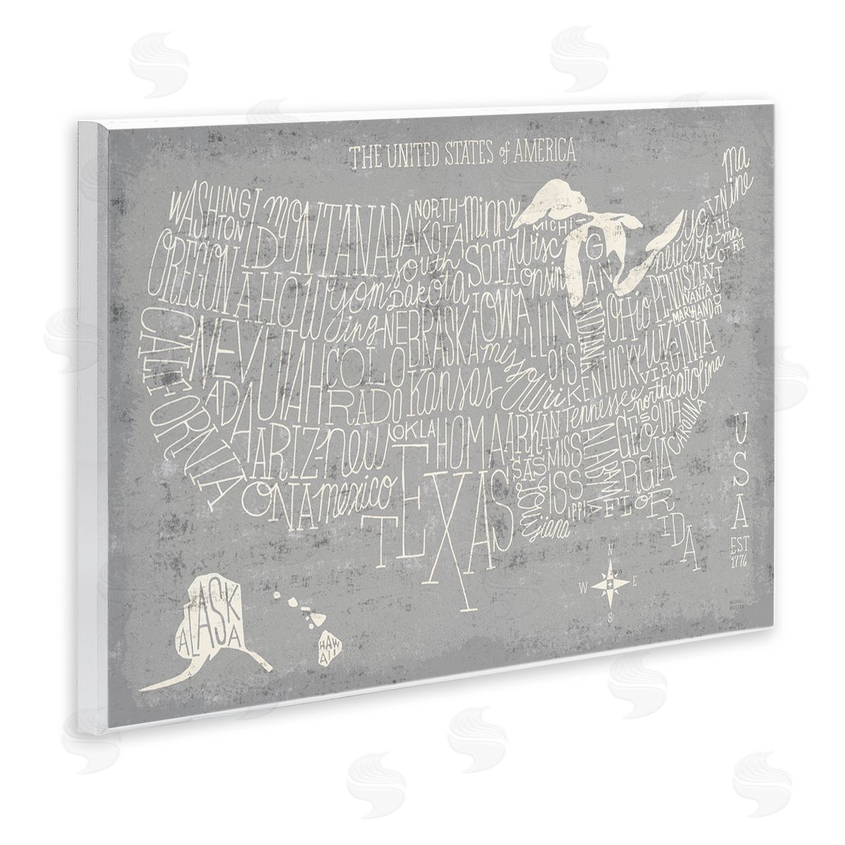 Michael Mullan Distressed US Map Typography Wall Plaque Art