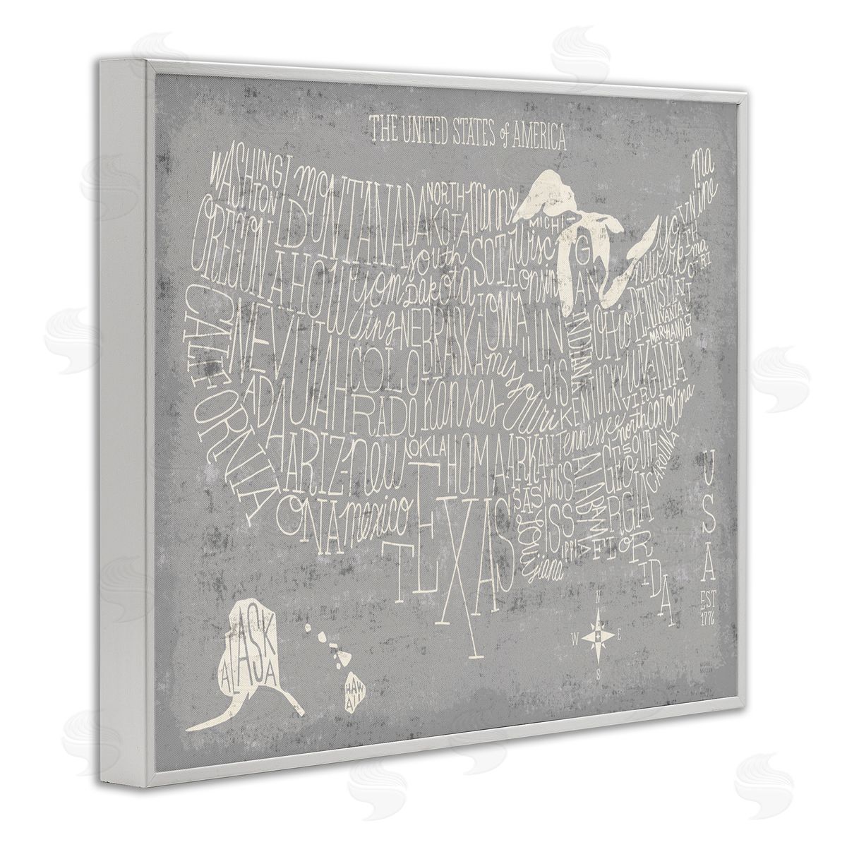 Michael Mullan Distressed US Map Typography White Framed Giclee Wall Art