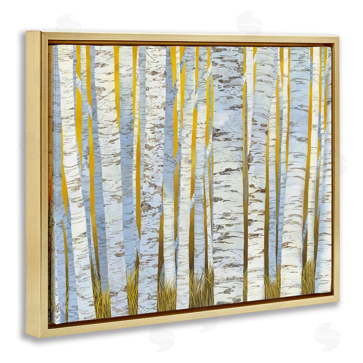 Katherine Lovell Birch Tree Forest Golden Grass Gold Floater Frame Canvas Art