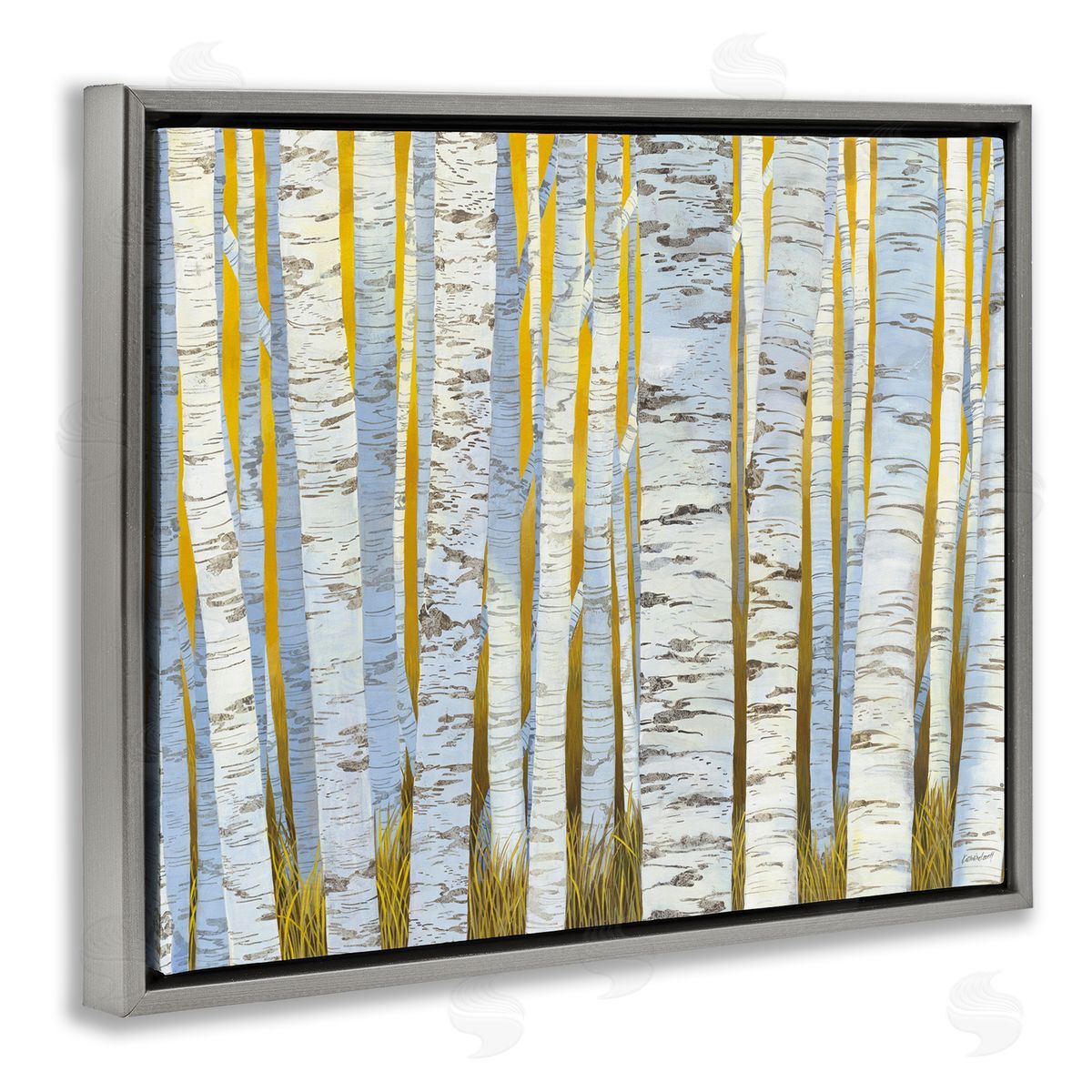 Katherine Lovell Birch Tree Forest Golden Grass Gray Floater Frame Canvas Art