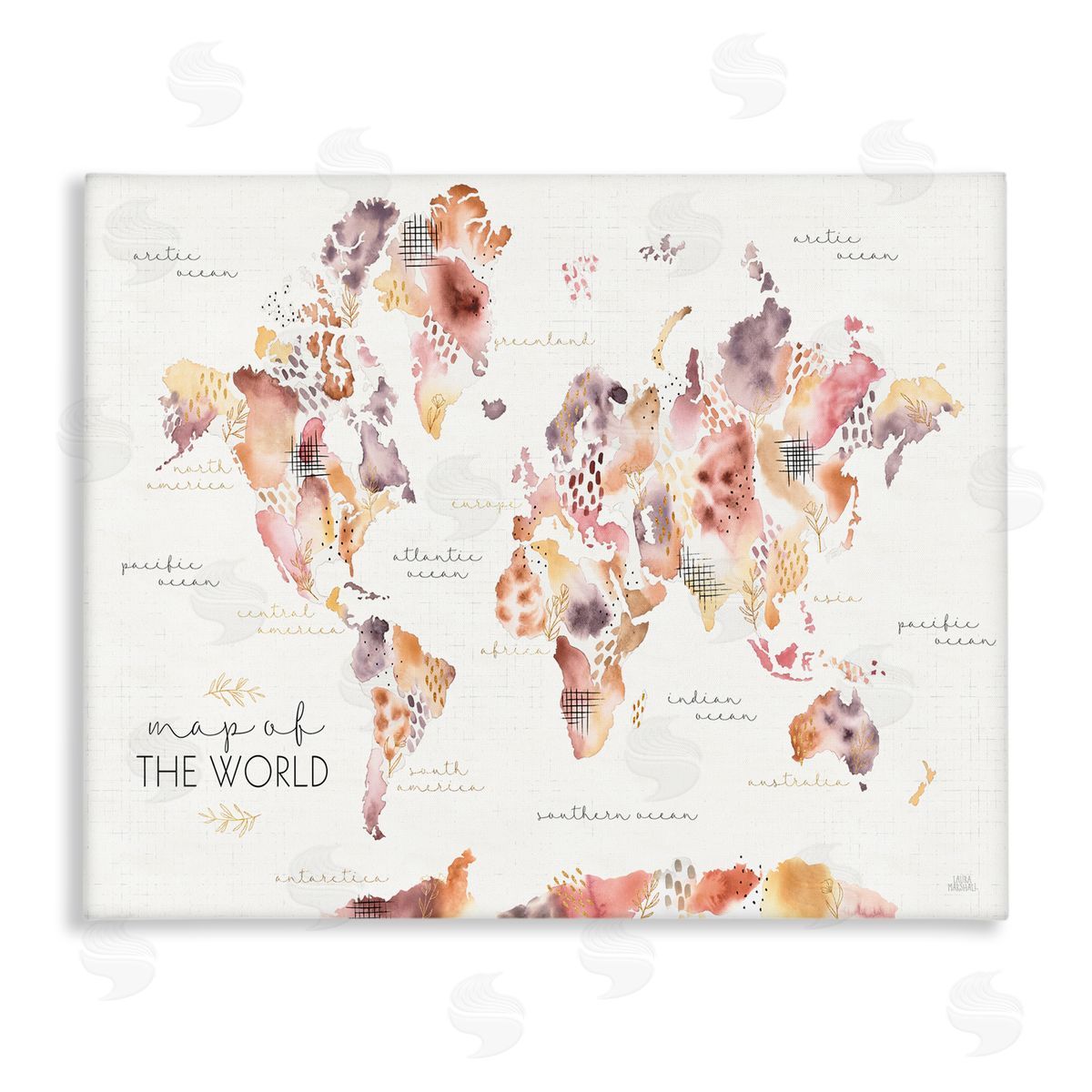 Laura Marshall Abstract Floral World Map Watercolor Canvas Wall Art