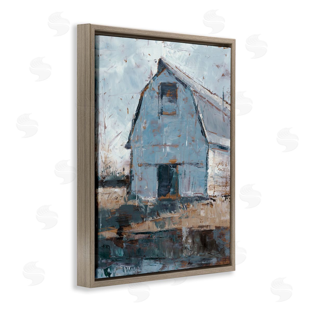 Ethan Harper Abstract Distressed White Barn Brown Floater Frame Canvas Art
