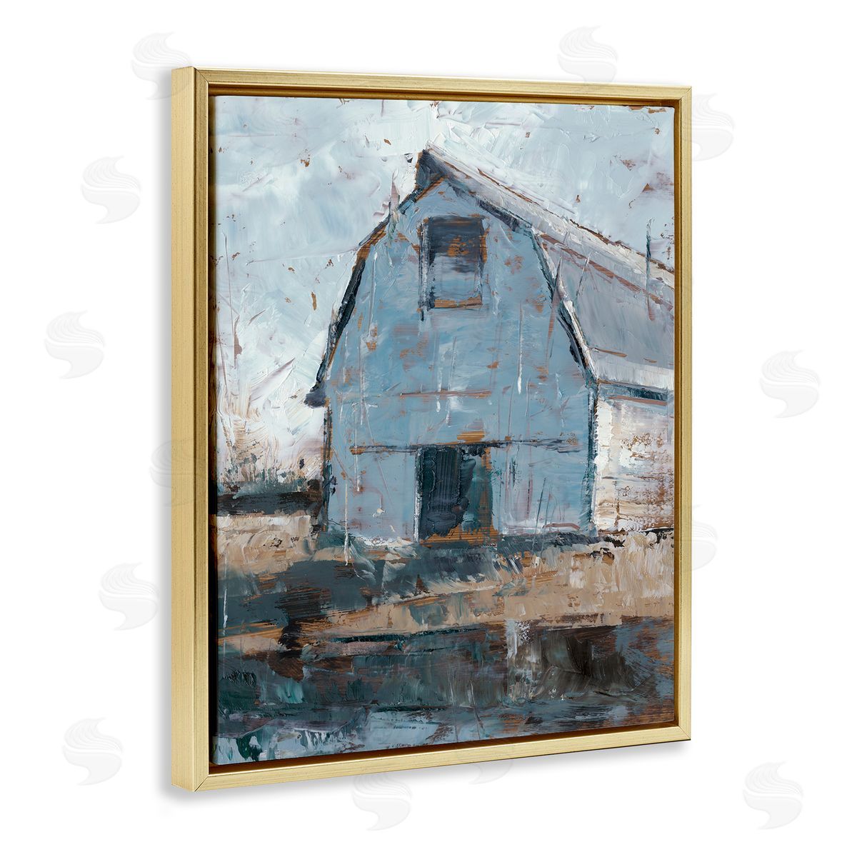 Ethan Harper Abstract Distressed White Barn Gold Floater Frame Canvas Art
