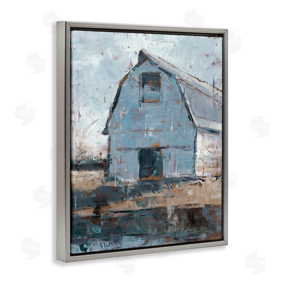 Ethan Harper Abstract Distressed White Barn Gray Floater Frame Canvas Art