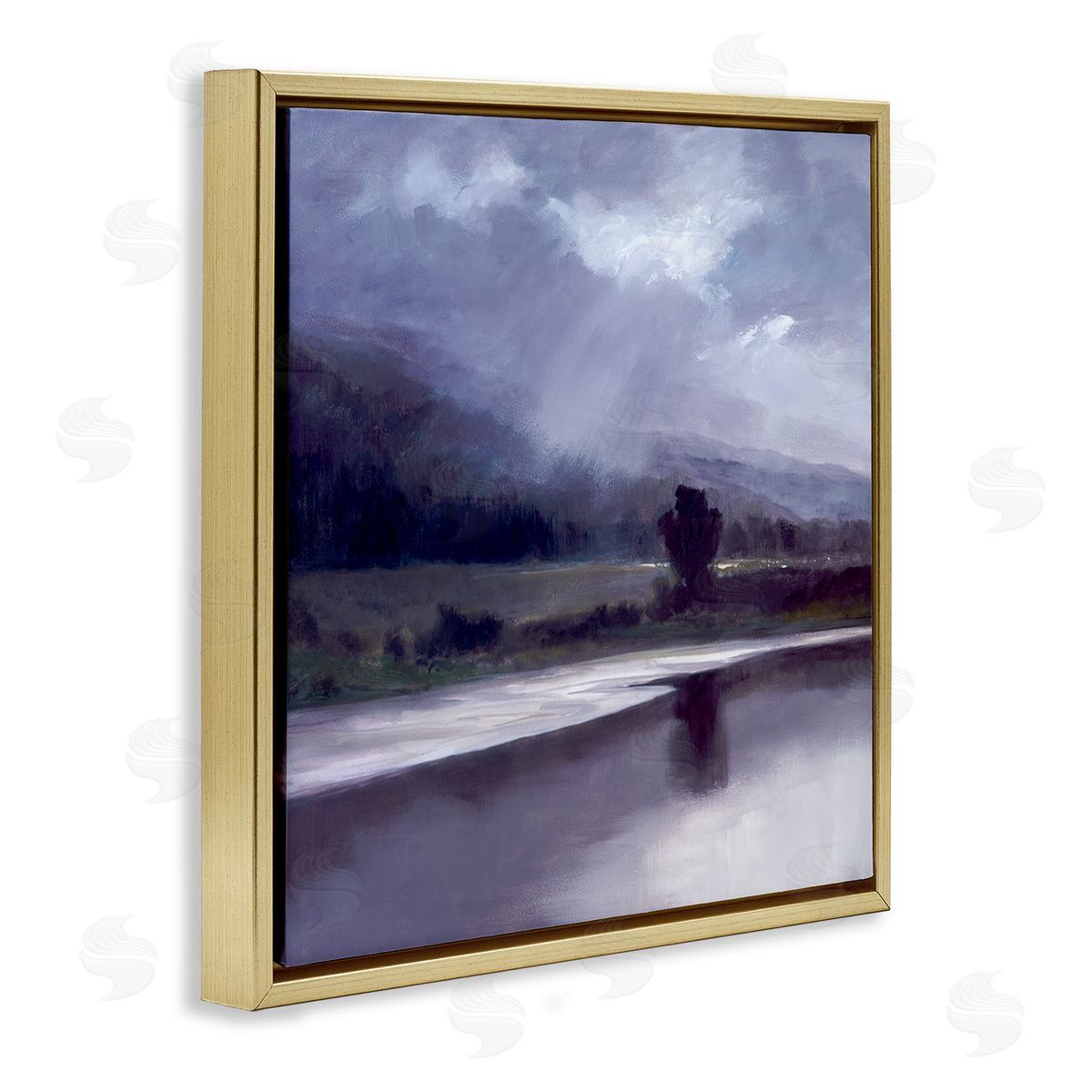 Sheila Finch Storm Clouds Abstract Landscape Gold Floater Frame Canvas Art