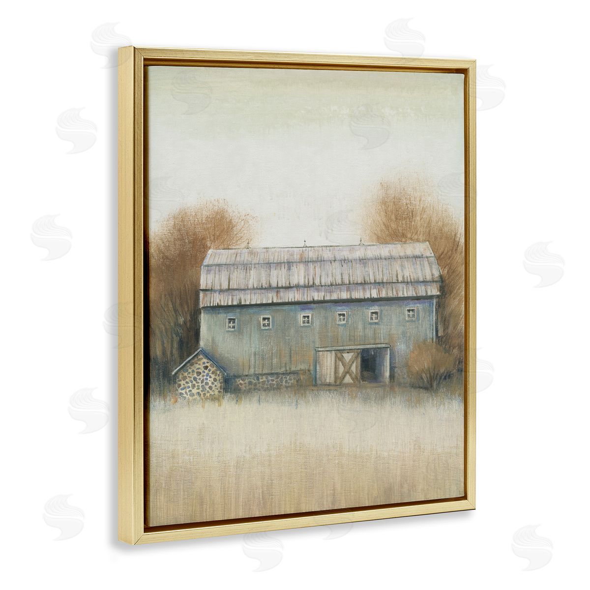 Tim O'Toole Autumn Barn Vintage Farm Landscape Gold Floater Frame Canvas Art