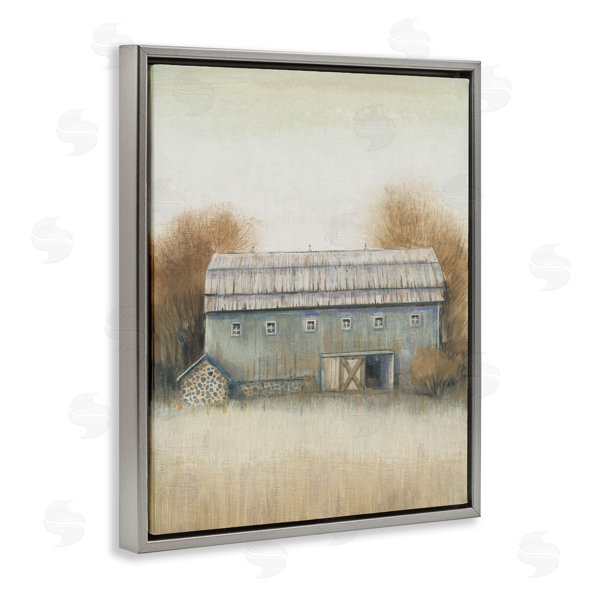 Tim O'Toole Autumn Barn Vintage Farm Landscape Gray Floater Frame Canvas Art