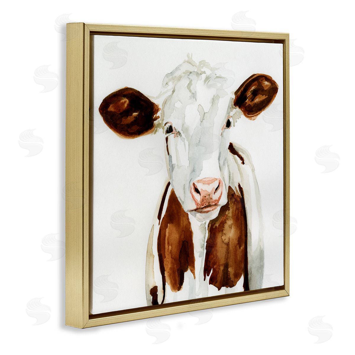 Farm Cow Neutral Watercolor Gold Floating Frame Canvas Wall Art, Home Decor by Victoria Barnes
