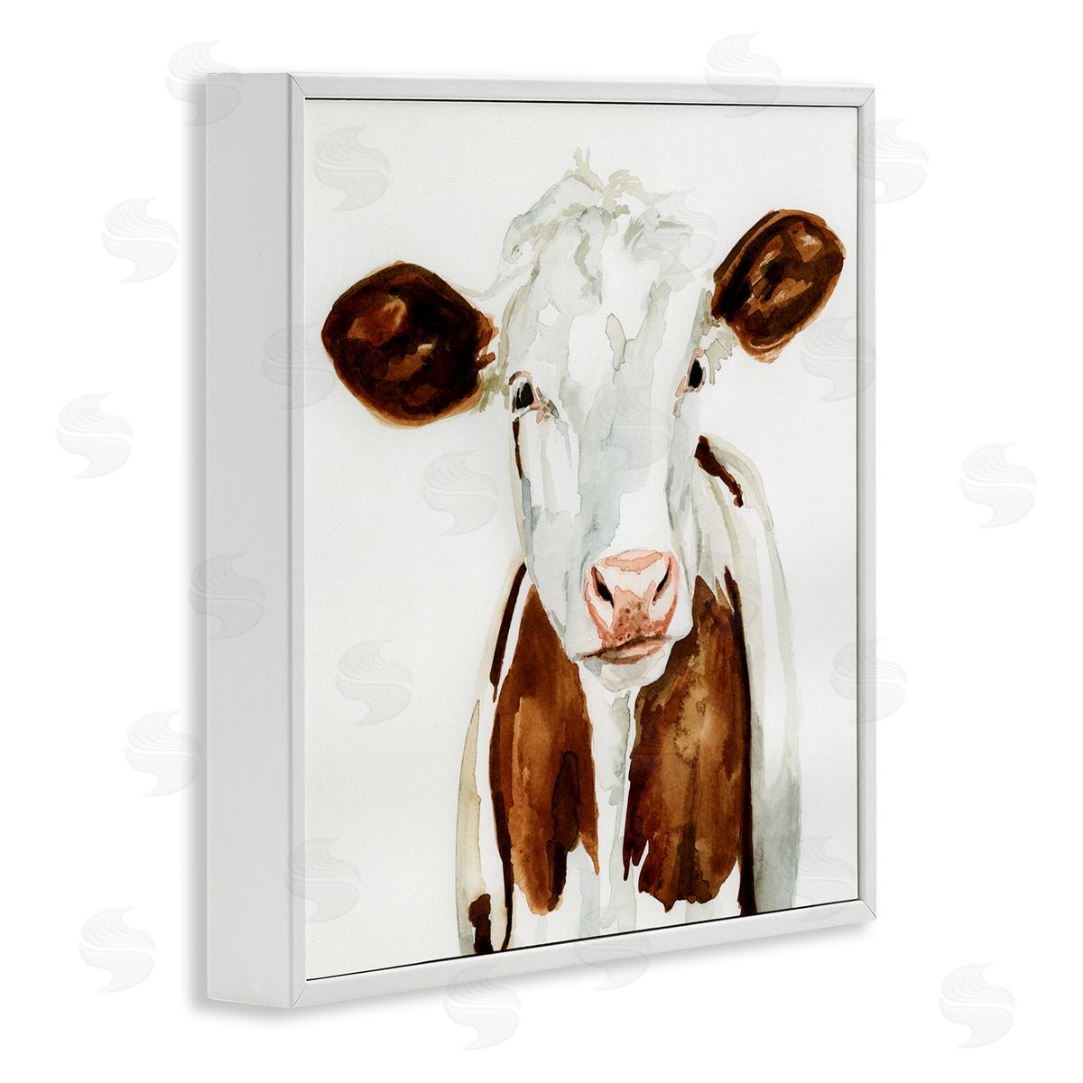 Farm Cow Neutral Watercolor White Frame Print Wall Art, Home Decor by Victoria Barnes
