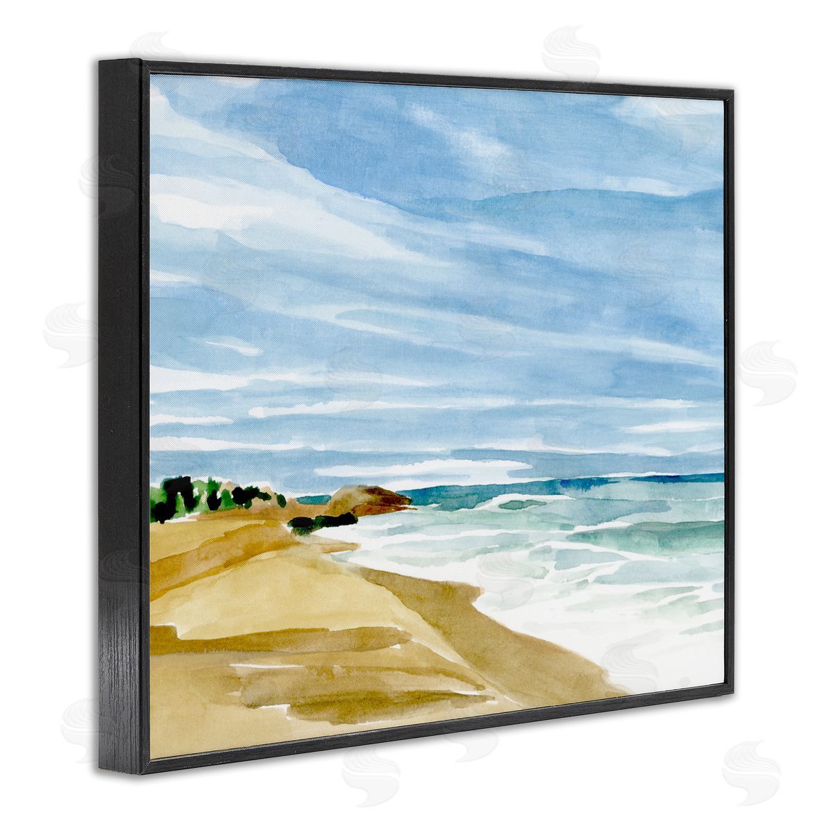 Annie Warren Calm Coastline Watercolor Landscape Black Framed Giclee Wall Art