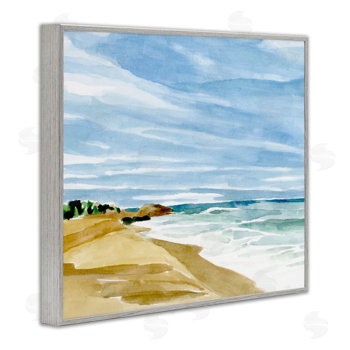 Annie Warren Calm Coastline Watercolor Landscape Gray Framed Giclee Wall Art
