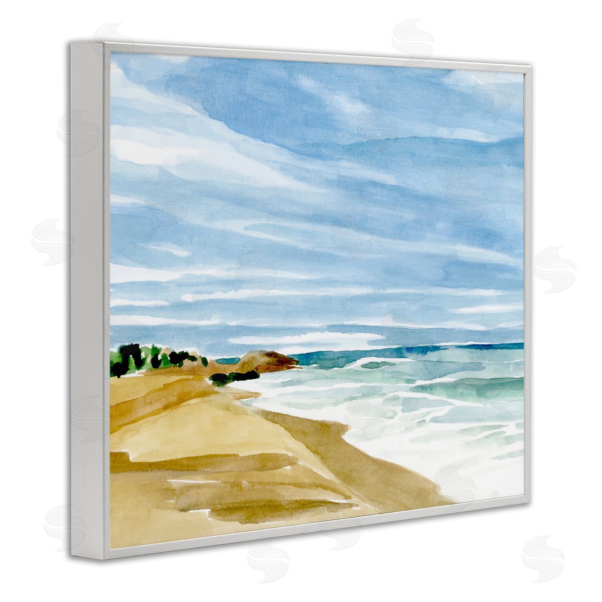 Annie Warren Calm Coastline Watercolor Landscape White Framed Giclee Wall Art