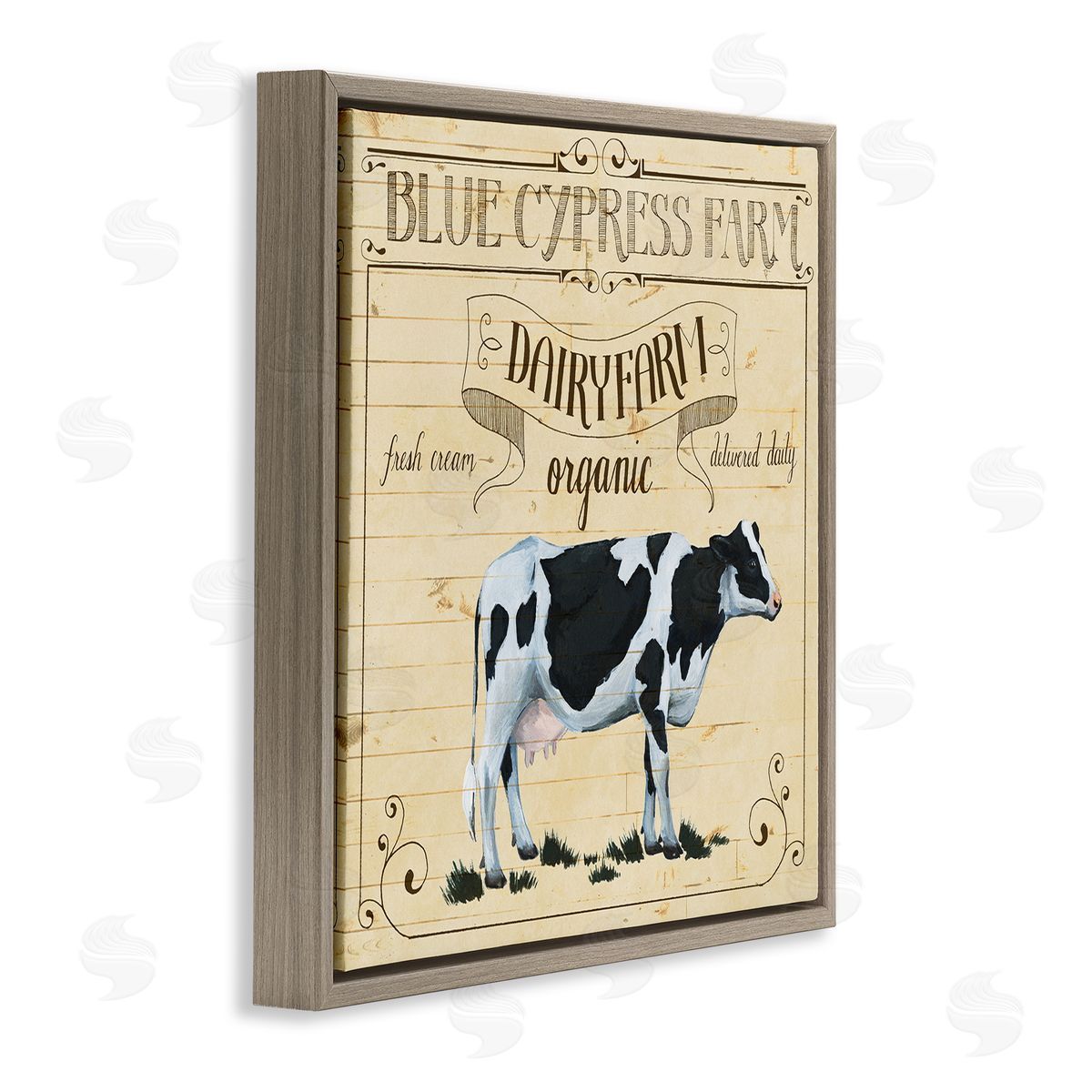 Grace Popp Rustic Dairy Farm Cow Vintage Brown Floater Frame Canvas Art