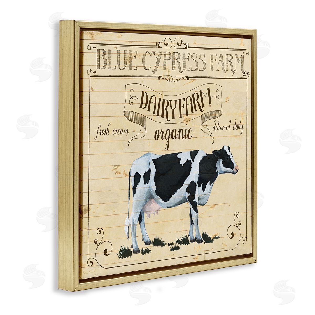 Grace Popp Rustic Dairy Farm Cow Vintage Gold Floater Frame Canvas Art