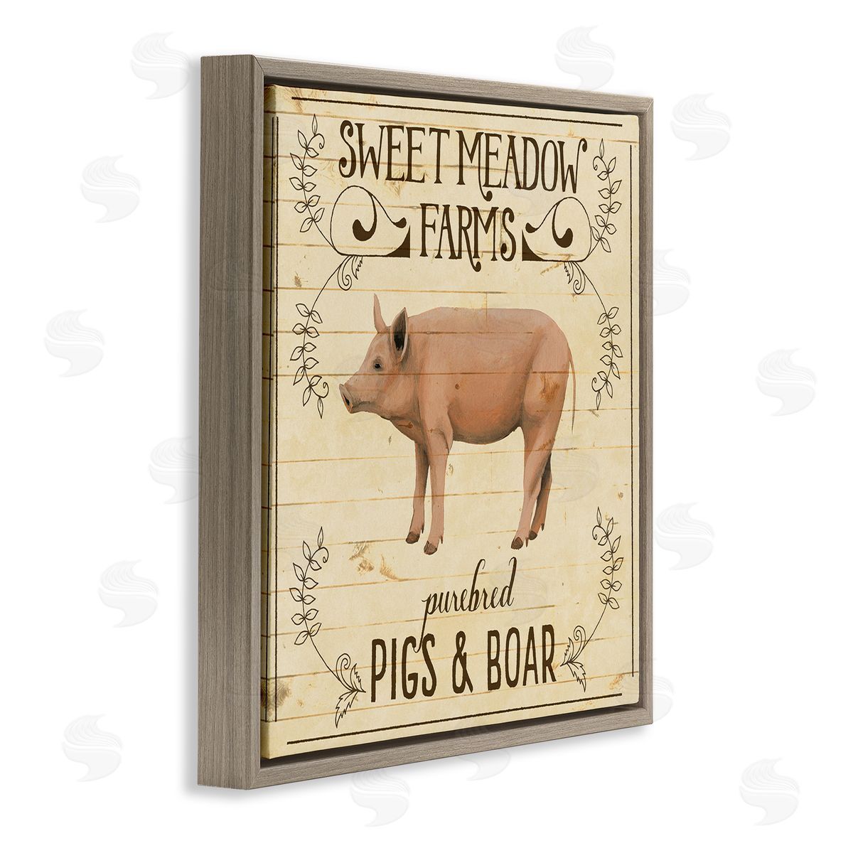 Grace Popp Vintage Farm Pig Advertisement Brown Floater Frame Canvas Art