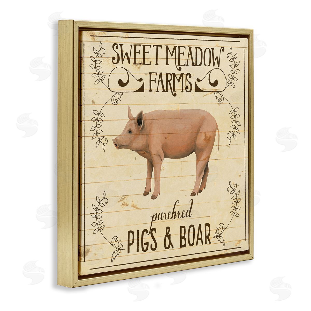 Grace Popp Vintage Farm Pig Advertisement Gold Floater Frame Canvas Art