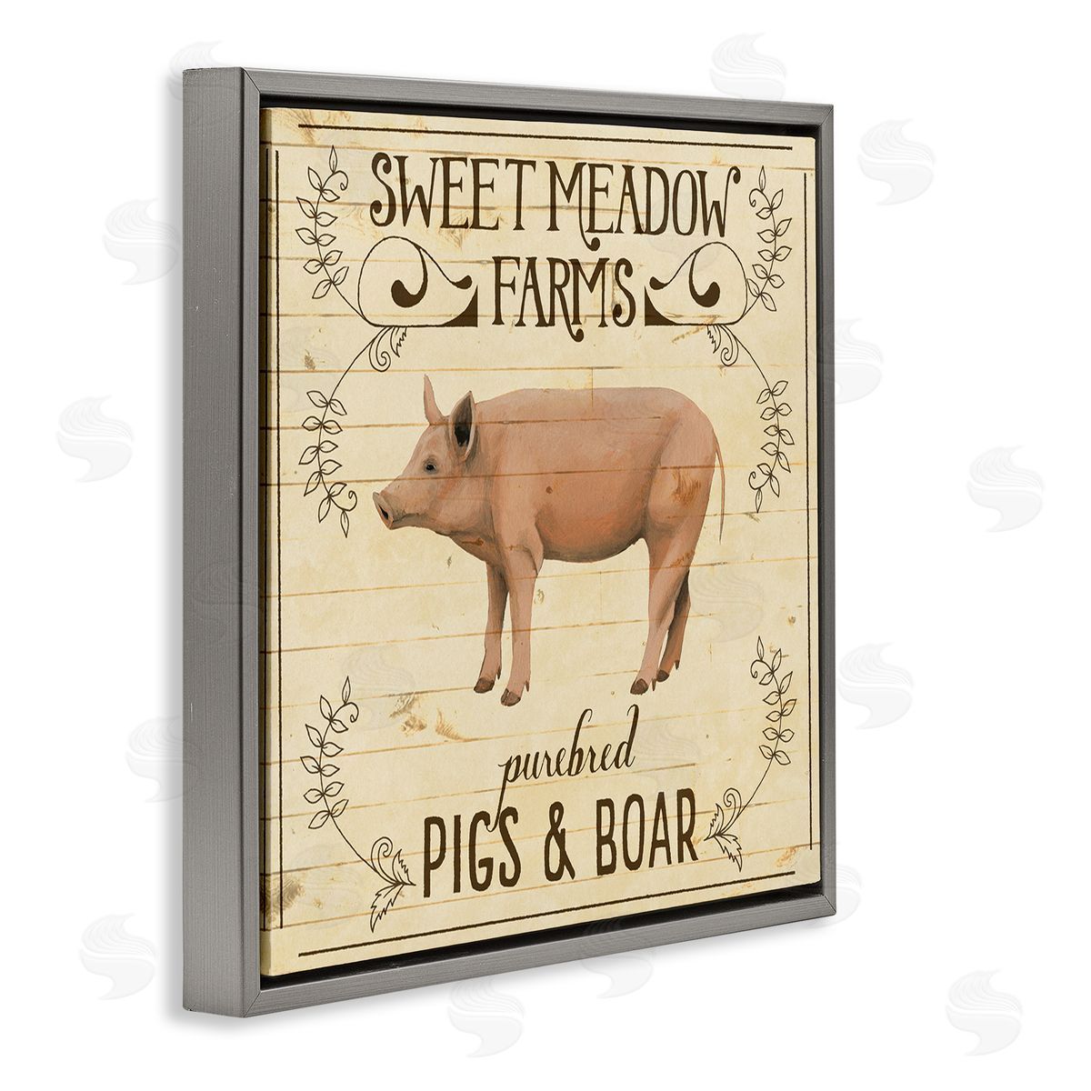 Grace Popp Vintage Farm Pig Advertisement Gray Floater Frame Canvas Art