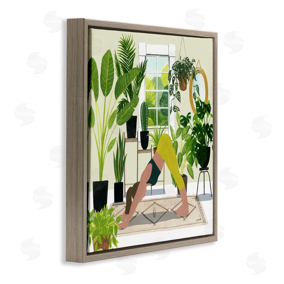 Grace Popp Female Yoga Modern Plant Room Brown Floater Frame Canvas Art