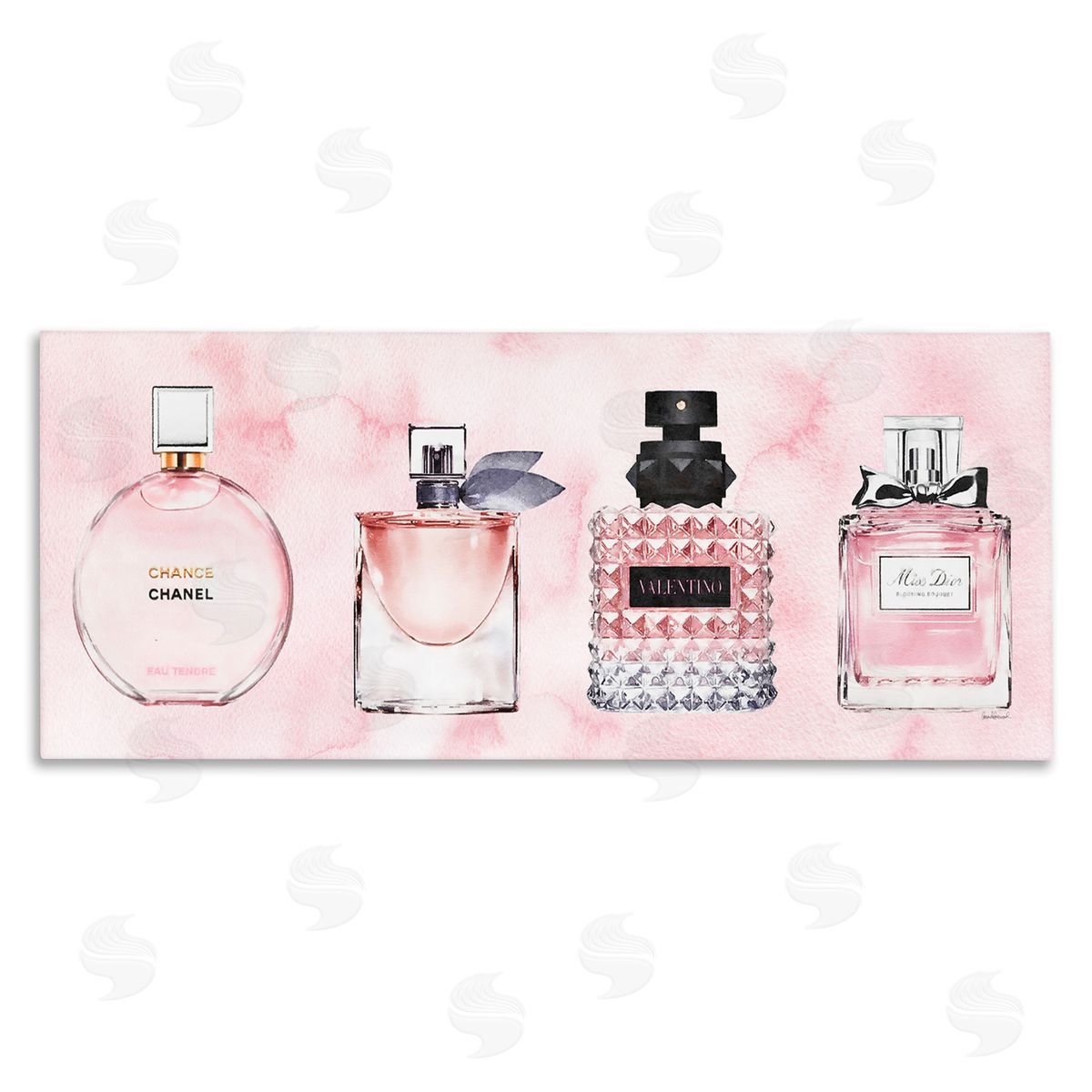 Pink Fashion Fragrance Bottles Canvas Wall Art, Home Decor by Amanda Greenwood